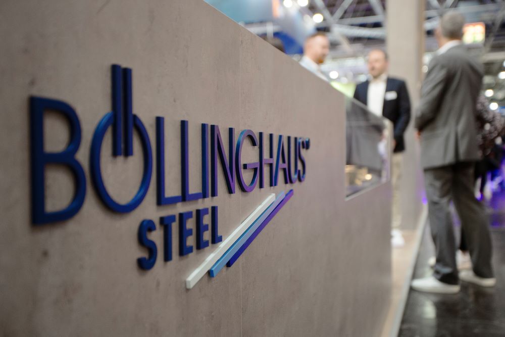 3D-Logo Messestand von Böllinghaus Steel mit nachhaltigem Design Wire 2024